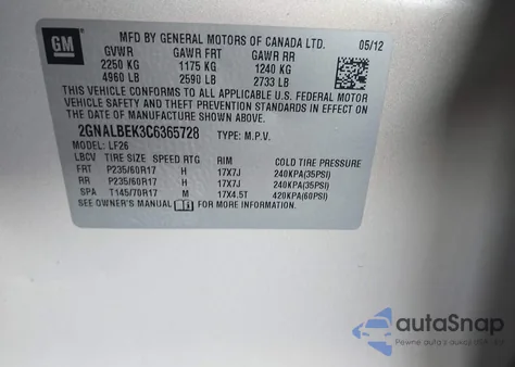 2012 Chevrolet Equinox Ls from USA, damaged, VIN 2GNALBEK3C6365728